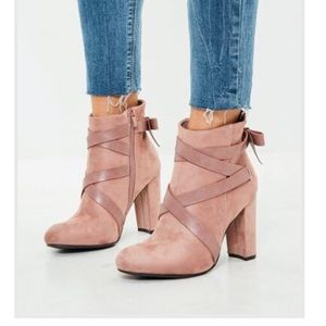 Pink bow faux suede ankle boots - NWT